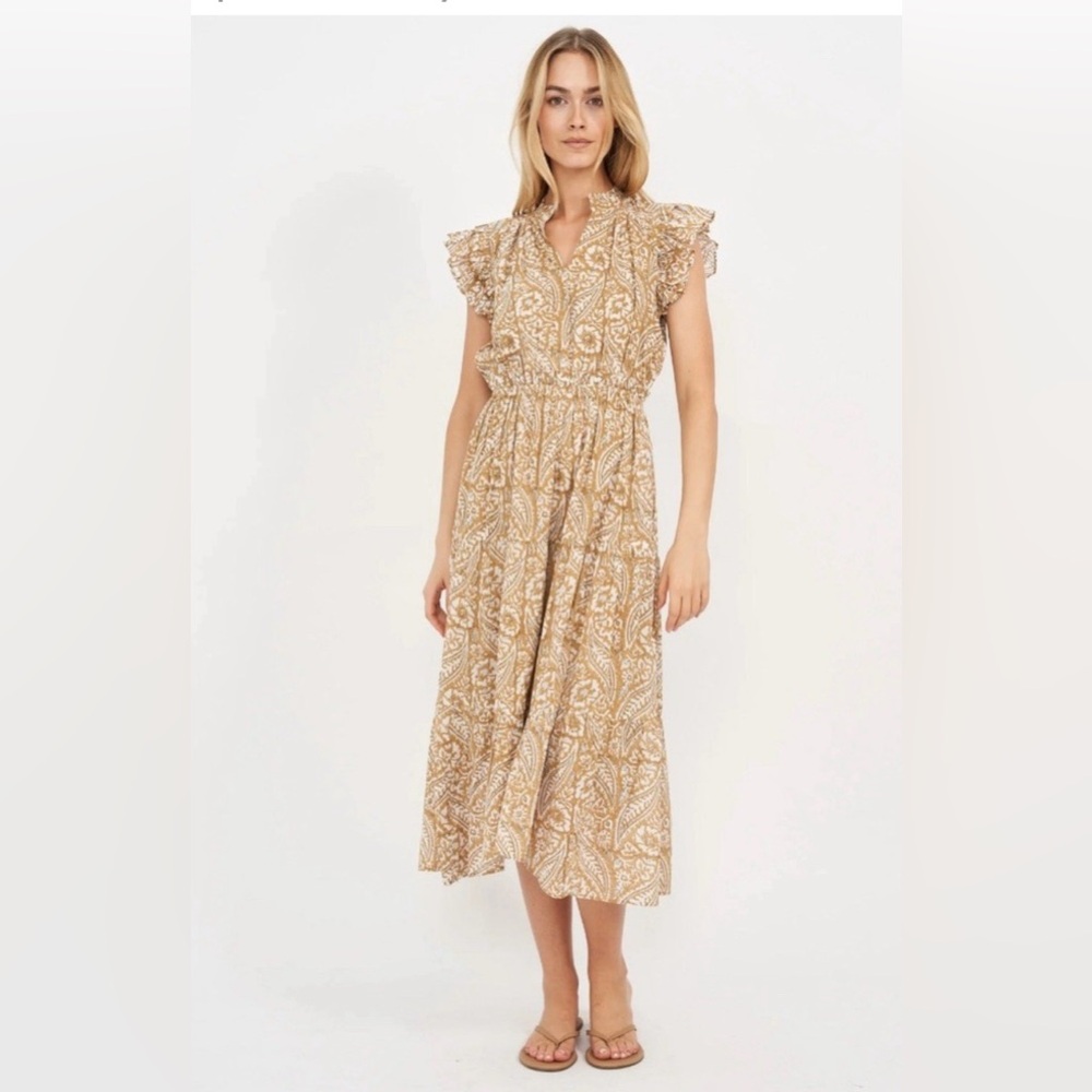 Marea by Liz Joy Aurelie Dress Limoges Tinsel Midi Tiered Paisley Ruffle Sz M